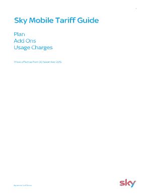 Sky Mobile Tariff Guide.